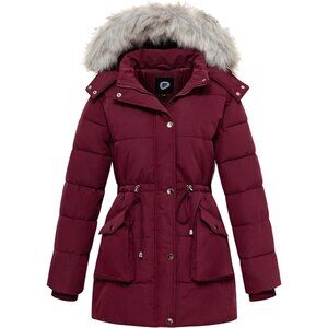 Women's Long Winter Warm Waterproof Quilted Puffer Jacket Coat Wine Fabric